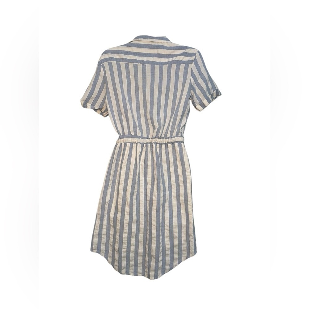 Heartloom Blue White Striped Shirt Dress Medium Belted 100% Cotton - Picture 3 of 6